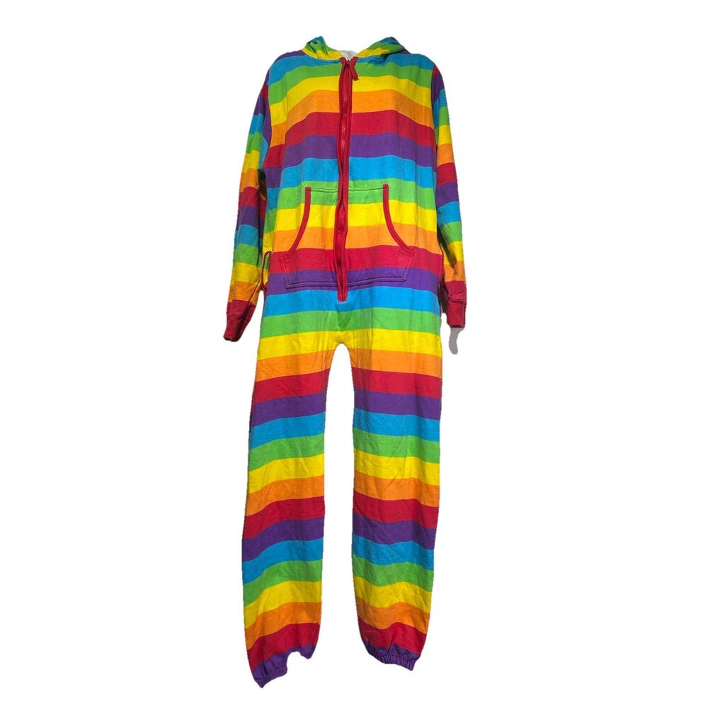 #followme Rainbow Hooded Jumpsuit Adult One Piece Full Zip Pajamas Size M